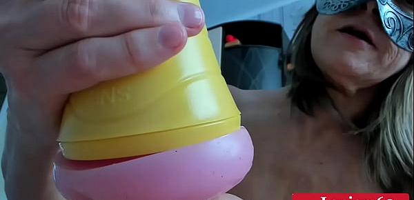  Stepmom helps her son to cum flashlight and swallow sperm